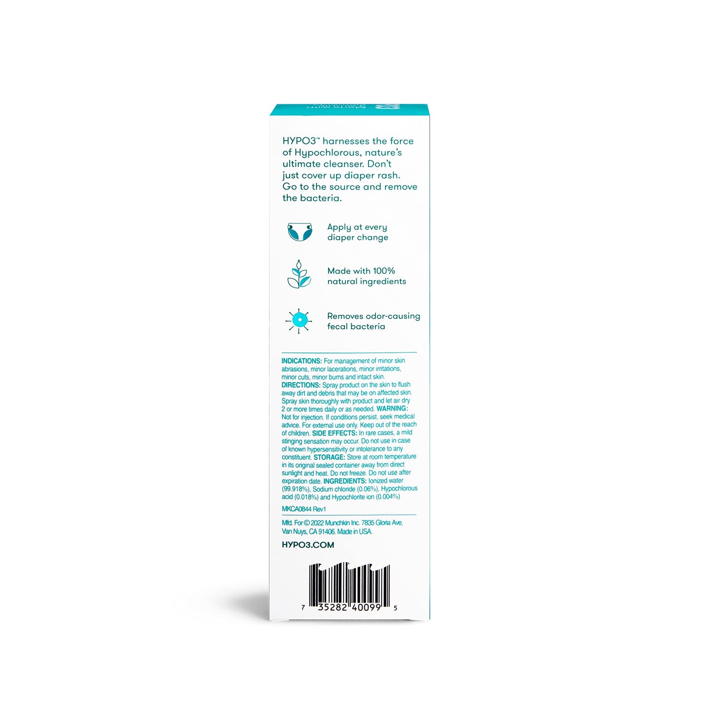 Munchkin Hyp03 Diaper Rash Hypochlorous Acid Spray For Face And Body, Removes Rash-Causing Germs And Helps Promote Healing, Gent