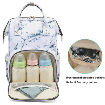 Yusudan Diaper Bag Backpack For Baby Girls, Mom Waterproof Large Nappy Bags For Women (Marble)