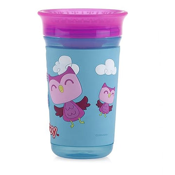 Nuby 360 Degree Easy Sip 3D Grip Wonder Cup With Printed Silicone Sleeve, 10 Oz, Owl