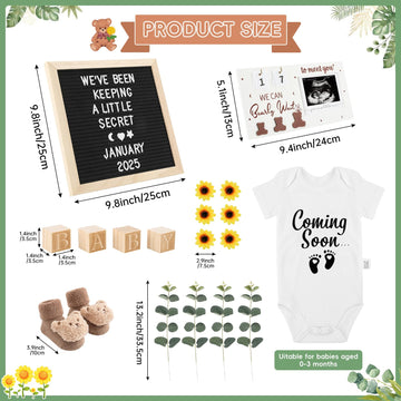 11 Pcs Pregnancy Announcement Set, Pregnancy Reveal Ideas Include Felt Letter Board Sonogram Picture Frame Baby Bodysuit Baby So