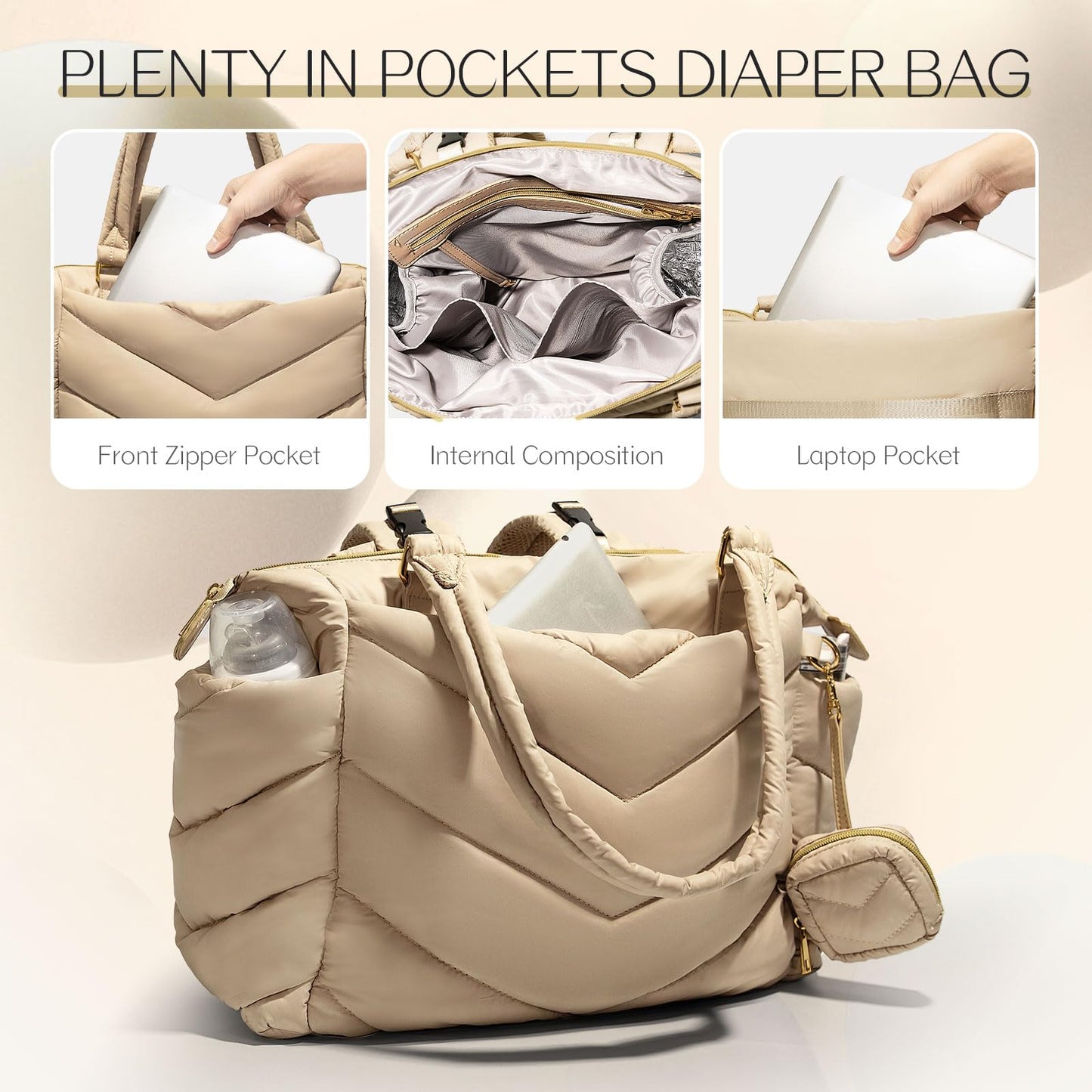 Ilcolpo Diaper Bag Tote, Diaper Bag Backpack,Puffer Tote Bag With Pacifier Case, Lightweight Mommy For Hospital, Puffy With 10 P