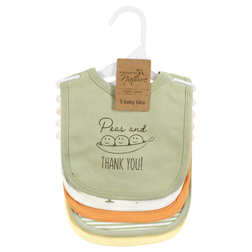 Touched By Nature Unisex Baby Organic Cotton Bibs, Peas And Thank You, One Size