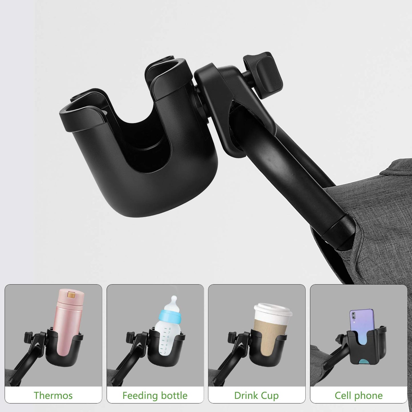 Suranew Universal Stroller Cup Holder, Adjustable Drink Holder With Phone Holder For Baby Stroller, Wheelchair, Walker, Bike, Sc