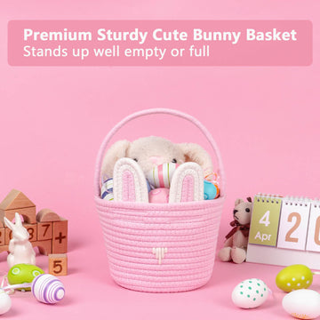 Cubesland Easter Baskets For Kids - 2-Piece Empty Bunny Buckets Set With Handle, Soft & Sturdy Easter Egg Hunt Basket Bags (9.8X