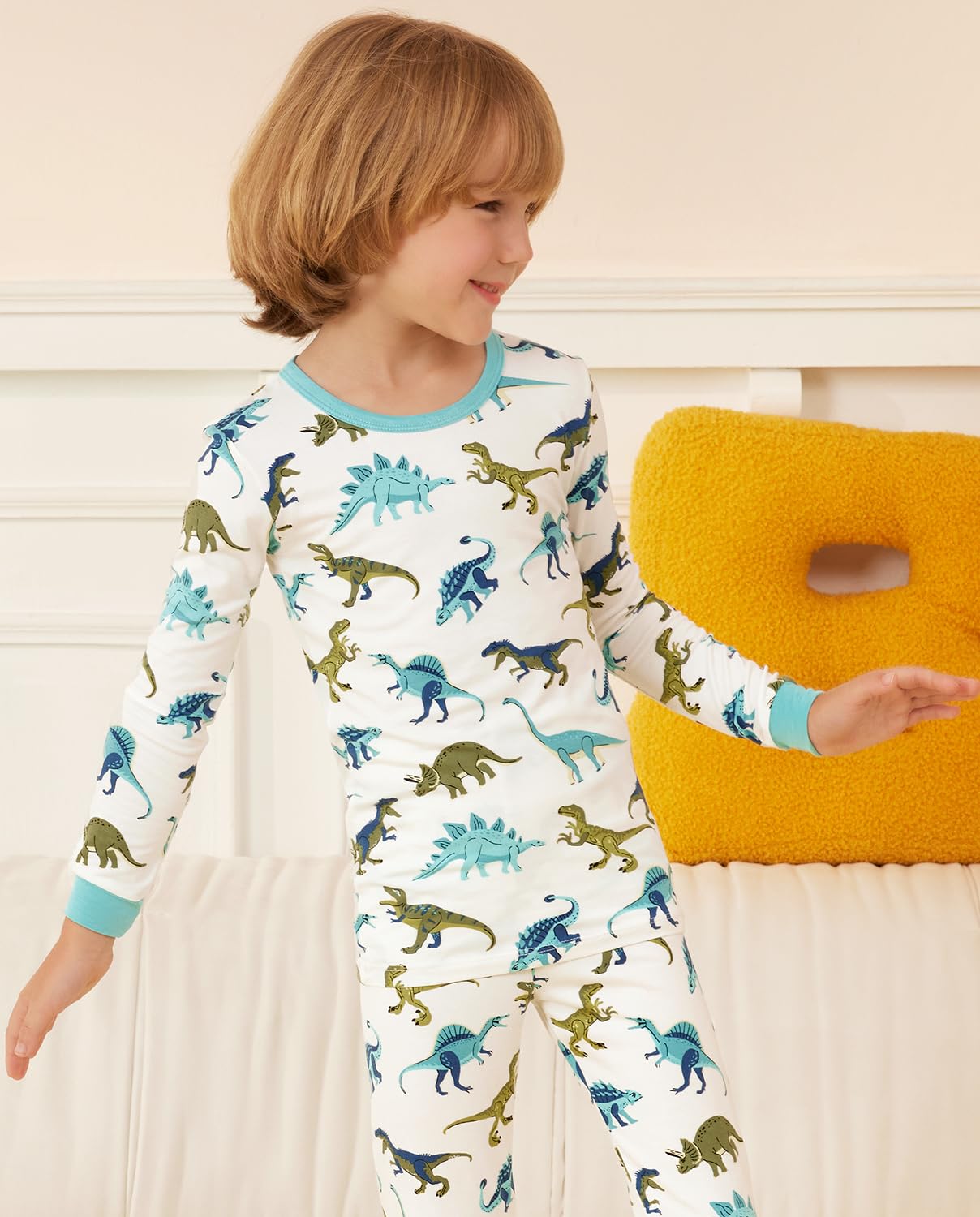 Babee Reshinee Bamboo Viscose Toddler Pajamas Boys Girls Kids Baby 2Pcs Long-Sleeve Pyjamas Set 12-18 Months Dinosaur Snug Fit S