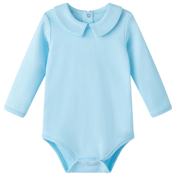 Pureborn Baby Boys Bodysuit Long Sleeve Cotton Peter Pan Collar Romper Spring Fall One-Piece Outfit Blue 3-6 Months