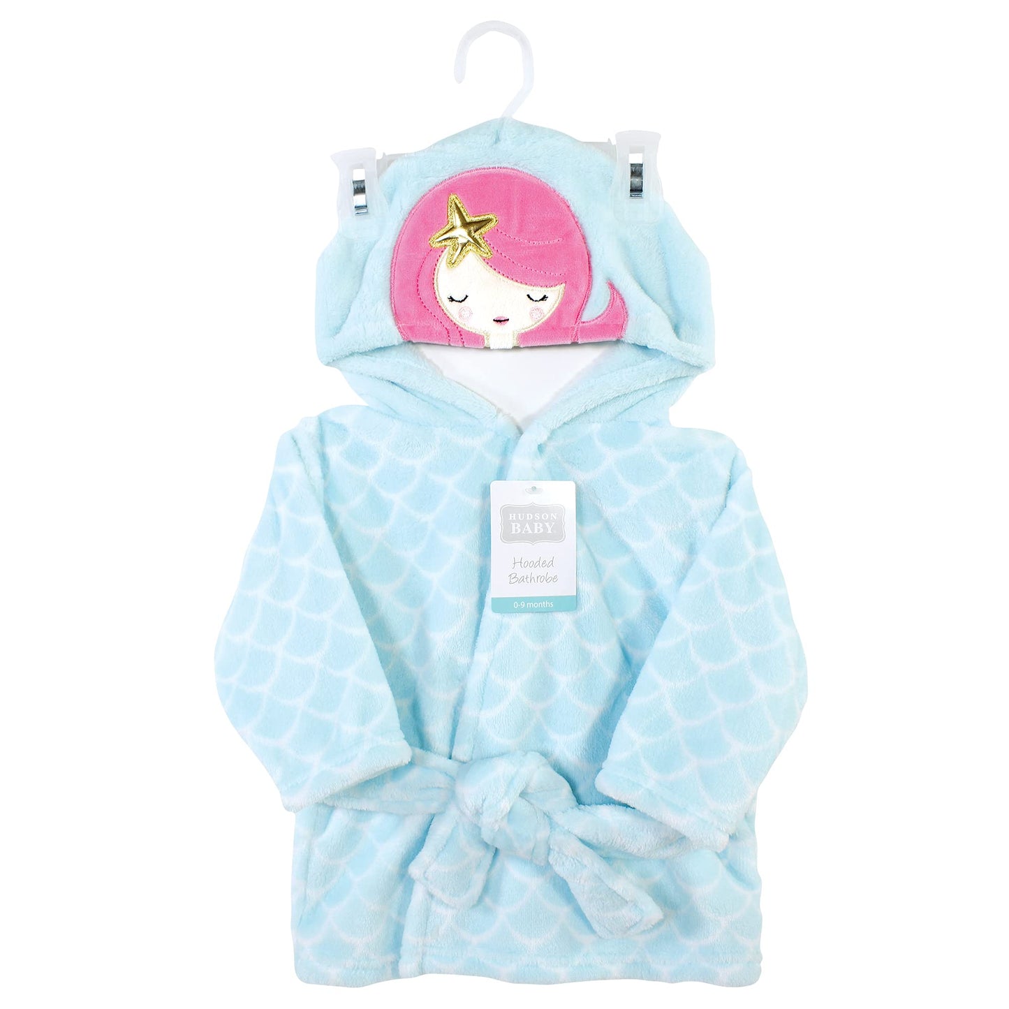 Hudson Baby Unisex Baby Plush Animal Face Bathrobe, Mermaid, 0-9 Months