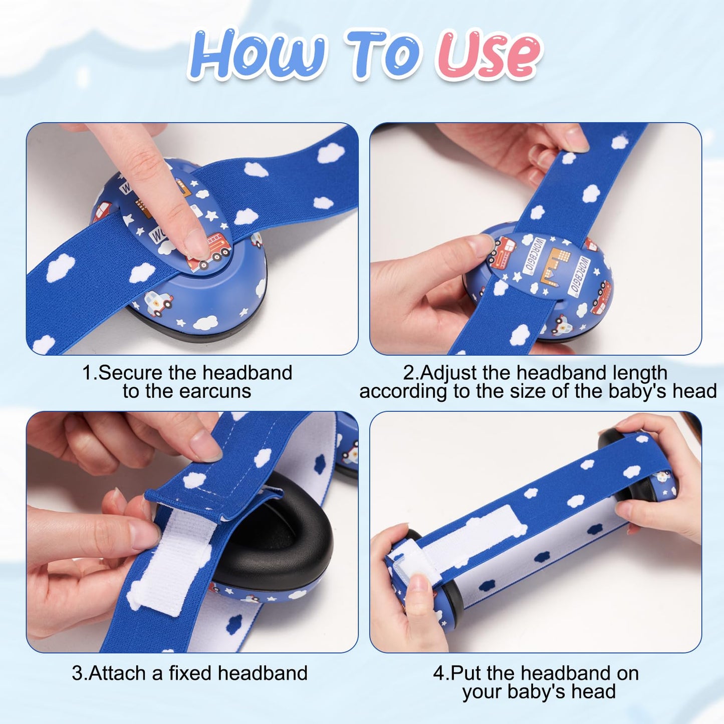 Worcbgio Infant Ear Protection Noise Cancelling Baby Ear Muffs, Toddler Hearing Protection With Adjustable Elastic Headband,Fire