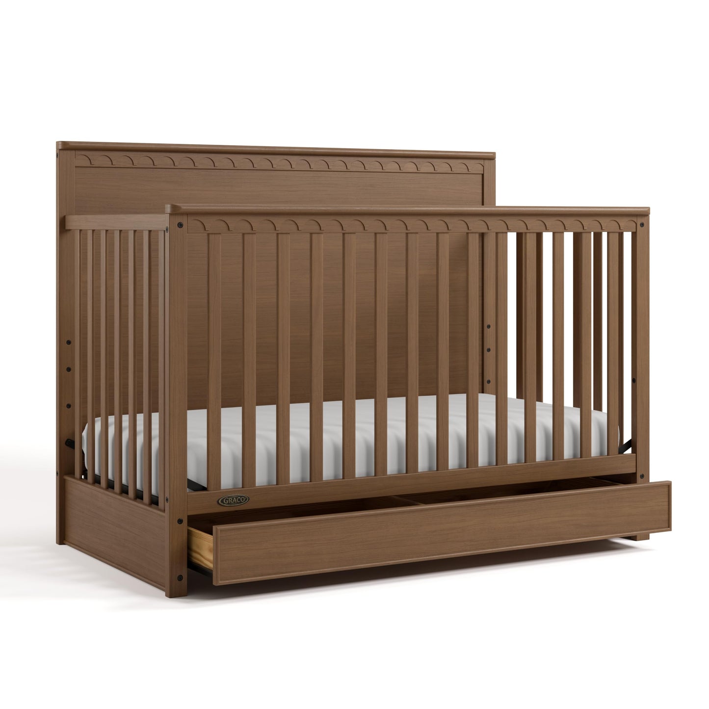 Graco Sasha 5-in-1 Convertible Crib with Drawer (Hazelnut) - GREENGUARD Gold Certified Wood Crib, Converts to Toddler Bed, Daybe