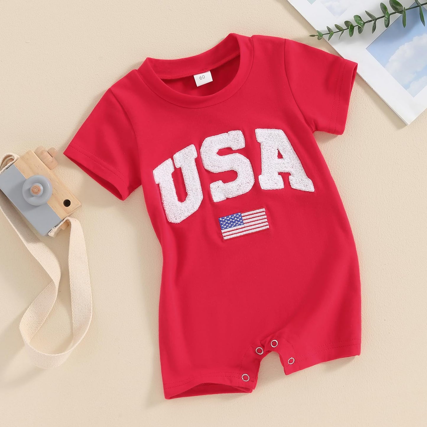 Fybitbo 4Th Of July Baby Boy Girl Outfit Usa Flag Jumpsuit Short Sleeve Romper Newborn Fourth Of July Onesie Clothes (My First 4