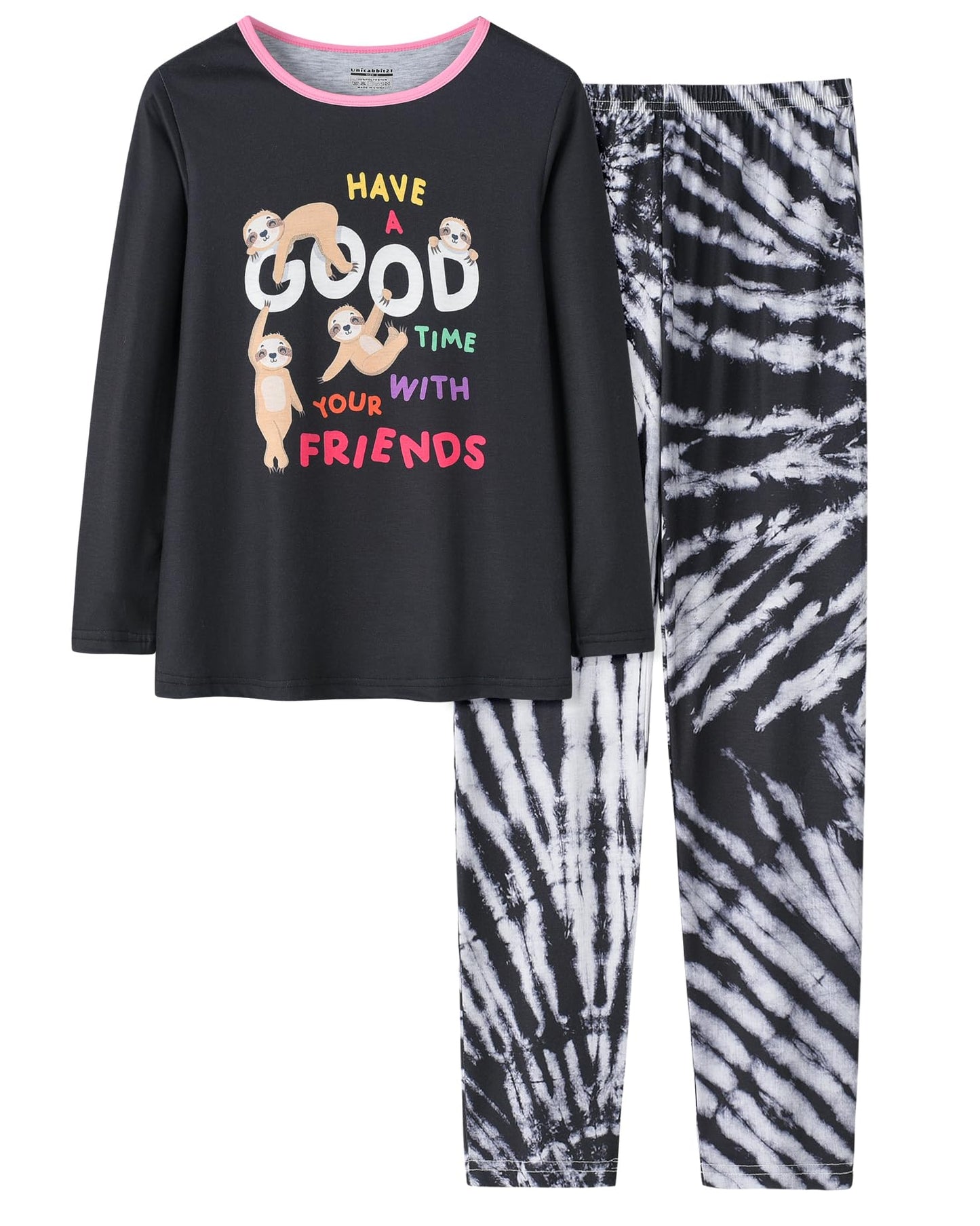 UNICABBIT21 Tie Dye Pajamas for Girls Soft Butterfly Sloth Fall Clothes Big Kids Sleepwear 2Piece Long Sleeve Set Size 616, Bl