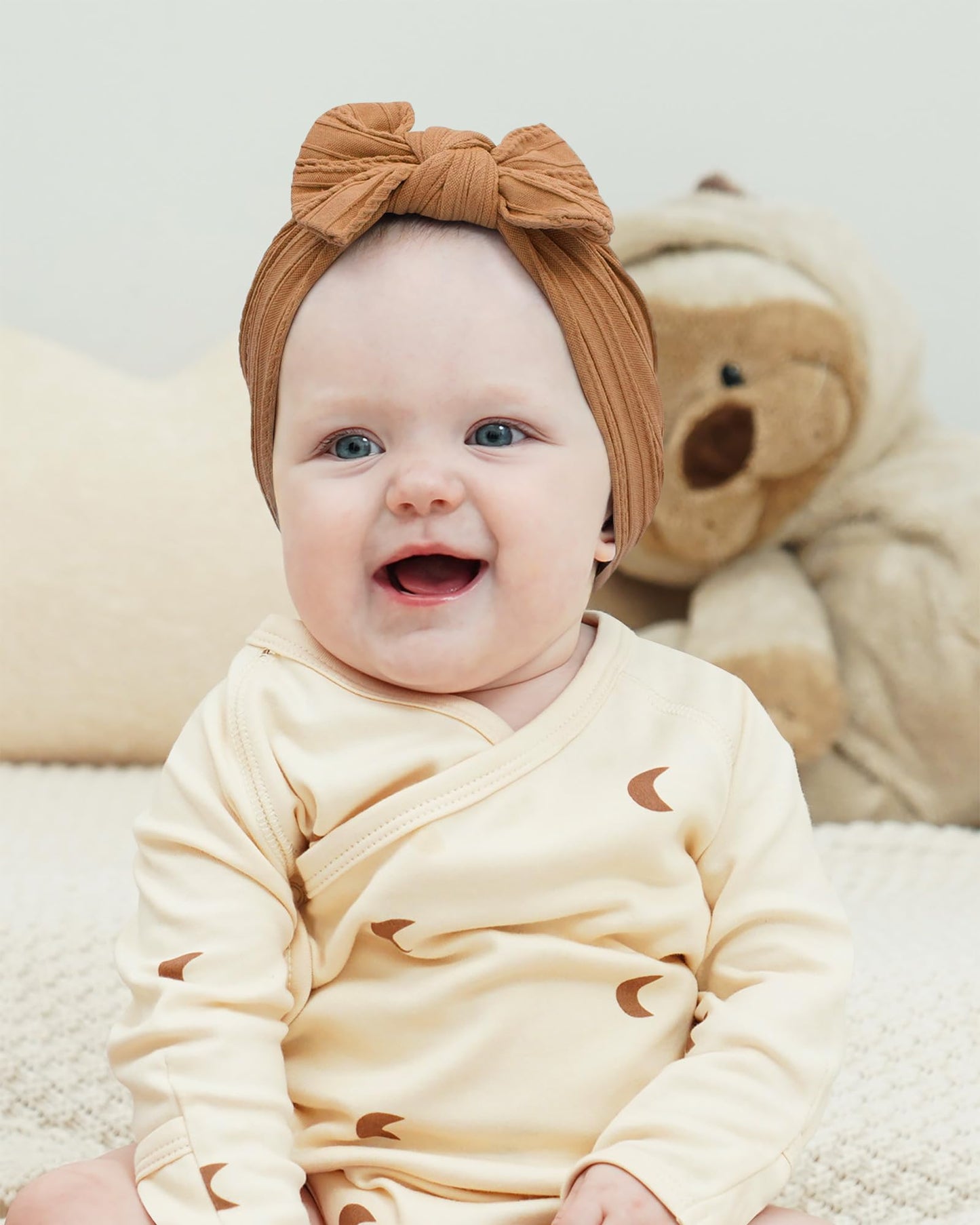 Jollybows Baby Girl Headband Bows Nylon Head Wraps Newborn Hairbands Infant Toddler Hair Bow (3- Khaki Ginger Leopard)