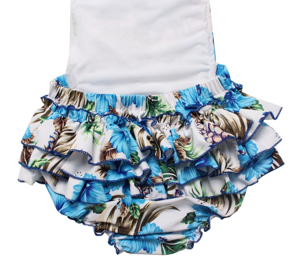 One Piece Redbub Floral Ruffles Rompers Bathing Suits Dress With Headband (Large,Light Blue)