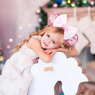 Razko Pink Minnie Ears Headband With Bow, Sparkle Pink Mouse Ears Headband For Girls Women