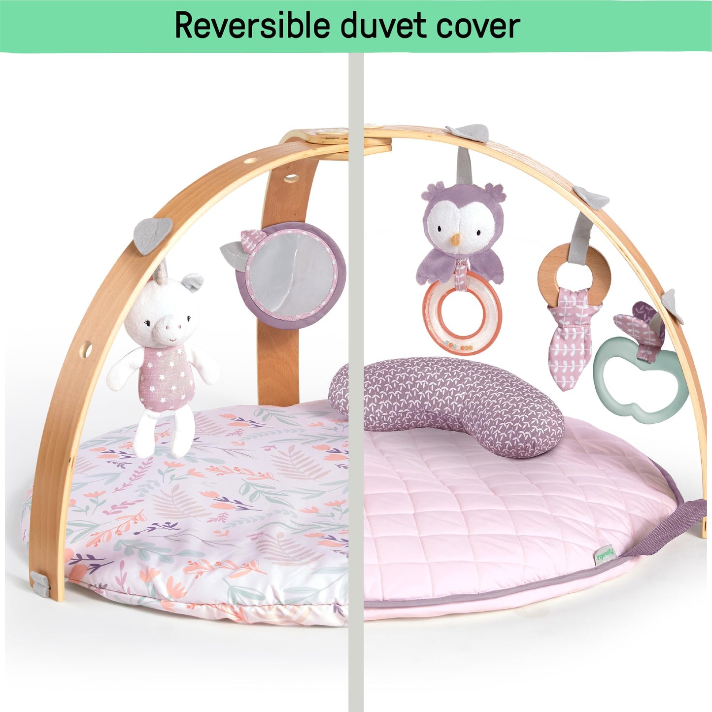 Ingenuity Cozy Spot Reversible Duvet Activity Gym & Play Mat With Wooden Bar - Calla, Ages Newborn + , 33X33X19 Inch (Pack Of 1)