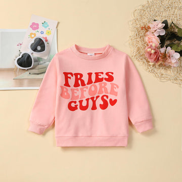 Lesimsam Toddler Baby Boy Girl Valentines Day Outfit Crewneck Sweatshirt Letter Print Long Sleeve Pullover T-Shirt Tops (Fries B