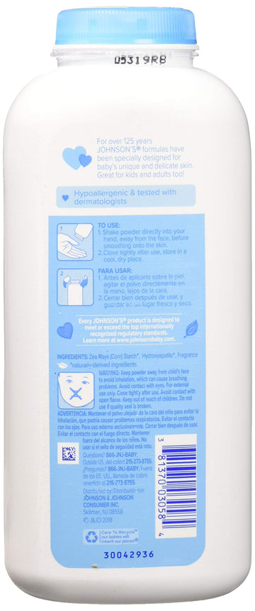 Johnson & Johnson Pure Cornstarch Baby Powder With Soothing Aloe Vera & Vitamin-E ,15 Ounce (6 Pack) (8978449)
