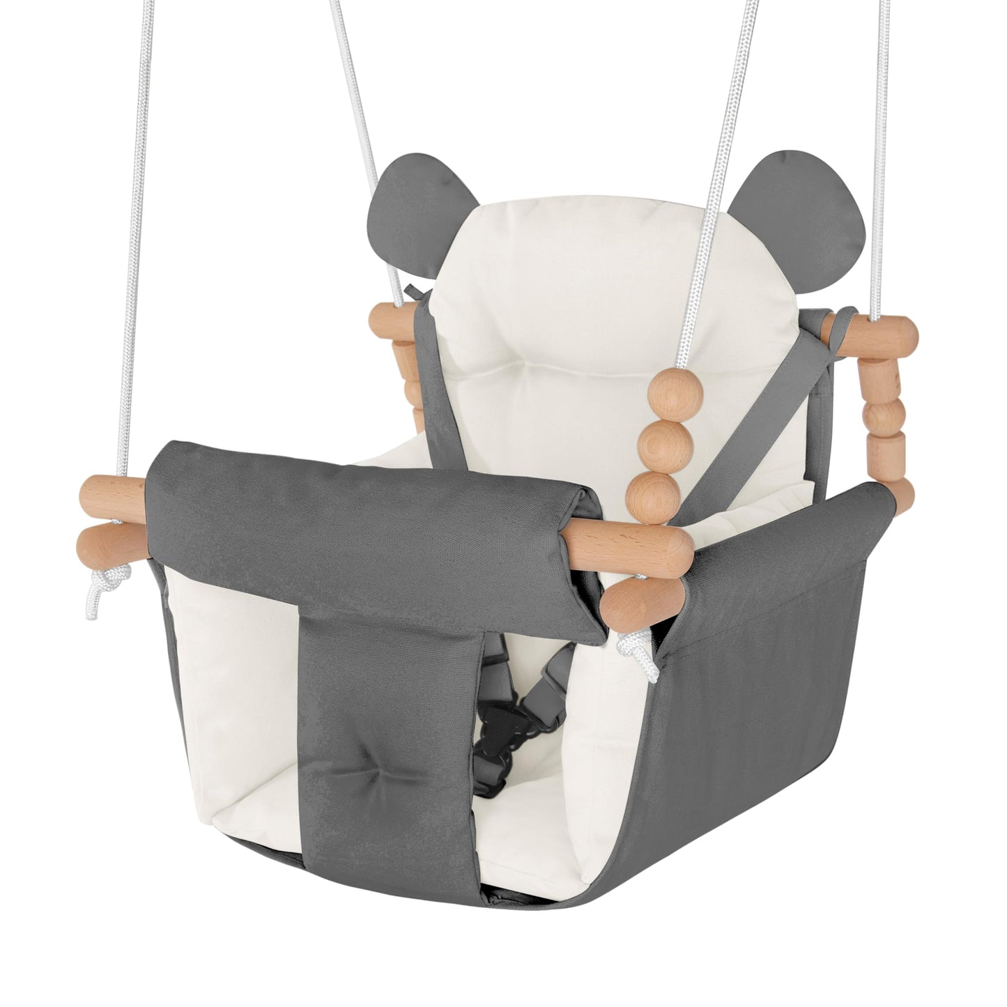 Baby Swing Indoor Outdoor, Secure Canvas Seat For Infant Toddler, Wooden Hanging With 3-Point Adjustable Safety Harness, Mountin