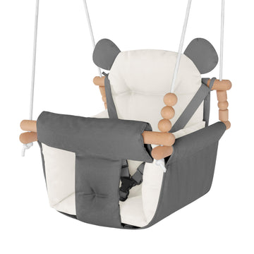 Baby Swing Indoor Outdoor, Secure Canvas Seat For Infant Toddler, Wooden Hanging With 3-Point Adjustable Safety Harness, Mountin