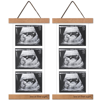 2 Pcs Sonogram Picture Frame, Wooden Magnetic Ultrasound Picture Frame For Refrigerator With Love At First Sight, For Baby Annou