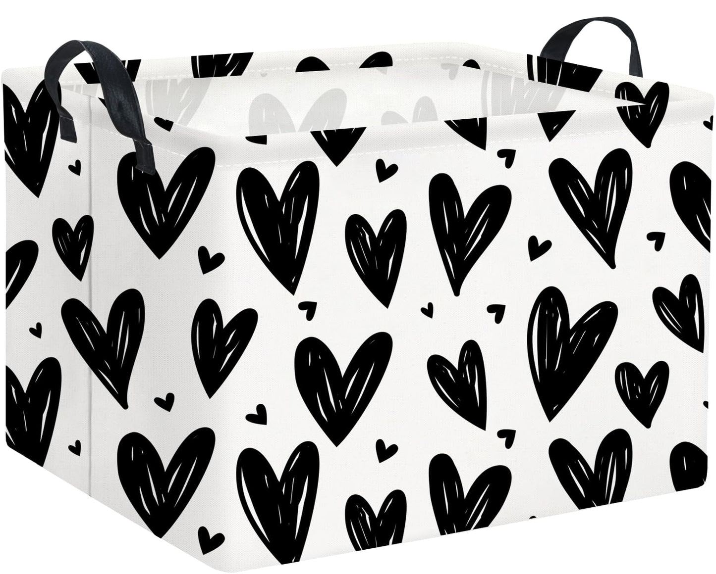 HIYAGON Rectangular Gift Basket Kids Baby Storage Bin Toy Organizer Box for Girls Love Room Decor(Black Light Heart)