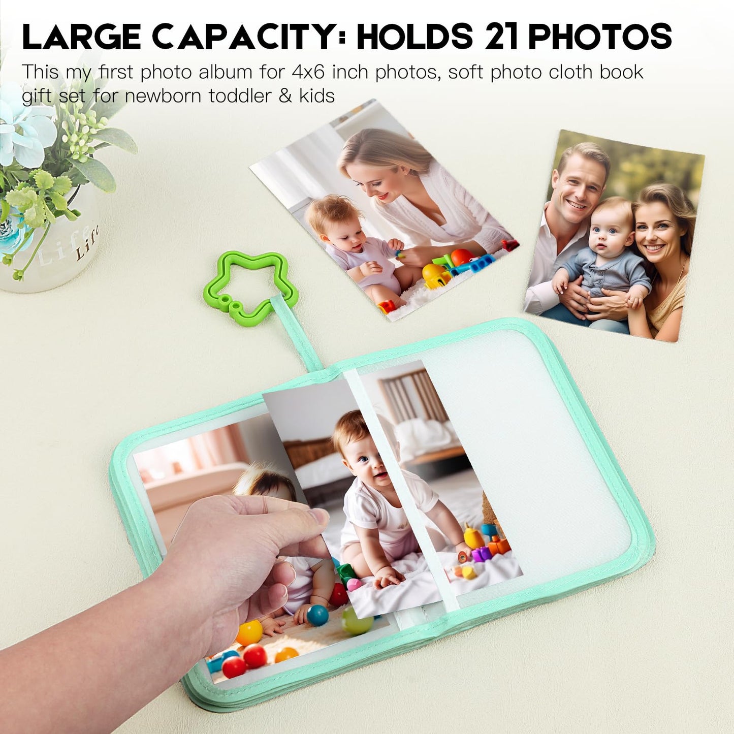 Baby'S My First Photo Album For Baby Holds 21 4X6 Photos, Baby Photo Album Soft Cloth Family Book, My First Family Album For 4X6