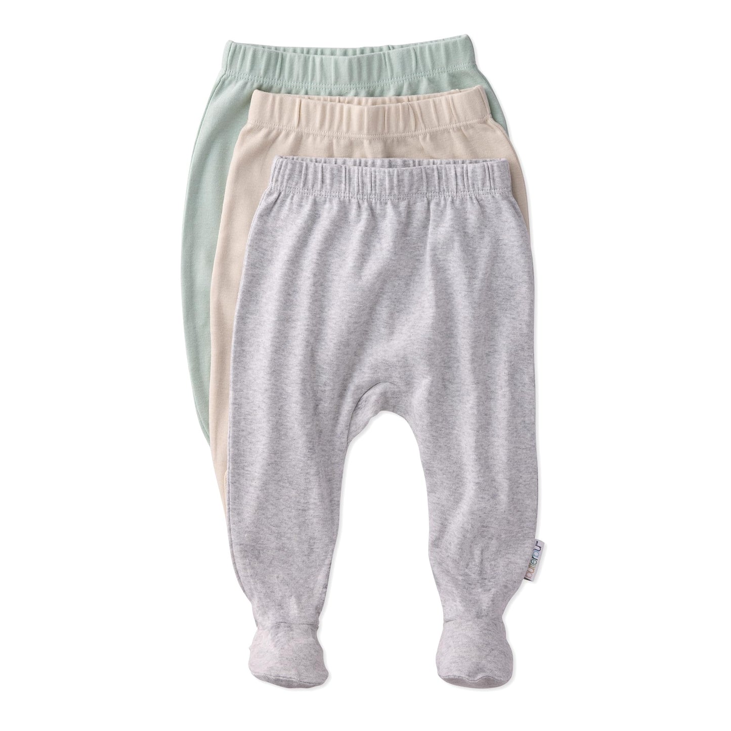 Butterblu Fallon 3-Pack Footed Pants 100% Organic Cotton Bottoms for Baby Boys & Girls, Seafoam, 6-9 Months