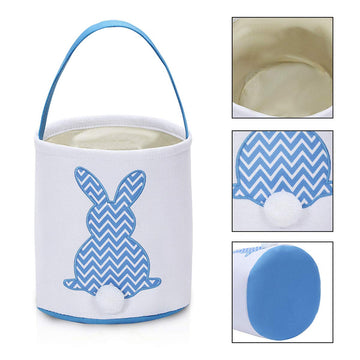 Monoblanks Easter Bunny Basket Bags, Rabbit Bucket Tote For Easter Egg Hunts Decorations Candy Gifts Storage (Blue(Wave))