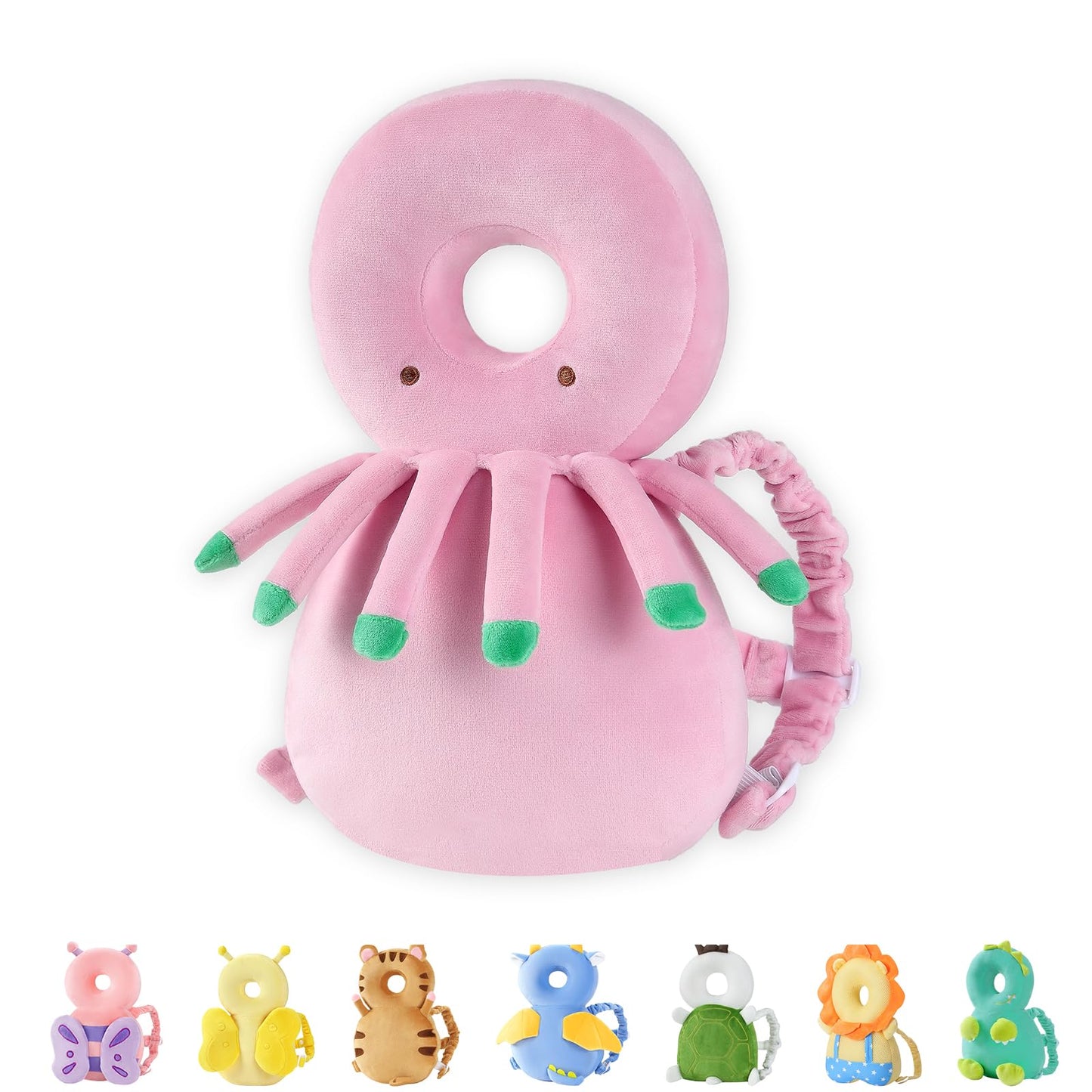 JunNeng Baby Head Protector Backpack, Toddler Fall Head Protection Cushion, Pink Octopus