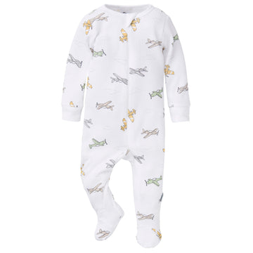 Gerber Baby Unisex 2-Pack 2-Way Zip Thermal Footed Sleep 'N Play, Airplanes, 3-6 Months