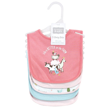 Hudson Baby Unisex Baby Cotton Bibs, Pink Farm Animals, One Size