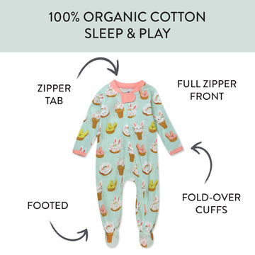 Honestbaby Baby Celebration Sleep & Play Footed One-Piece Pajama Sleeper 100% Organic Cotton, Bakery Bunnies