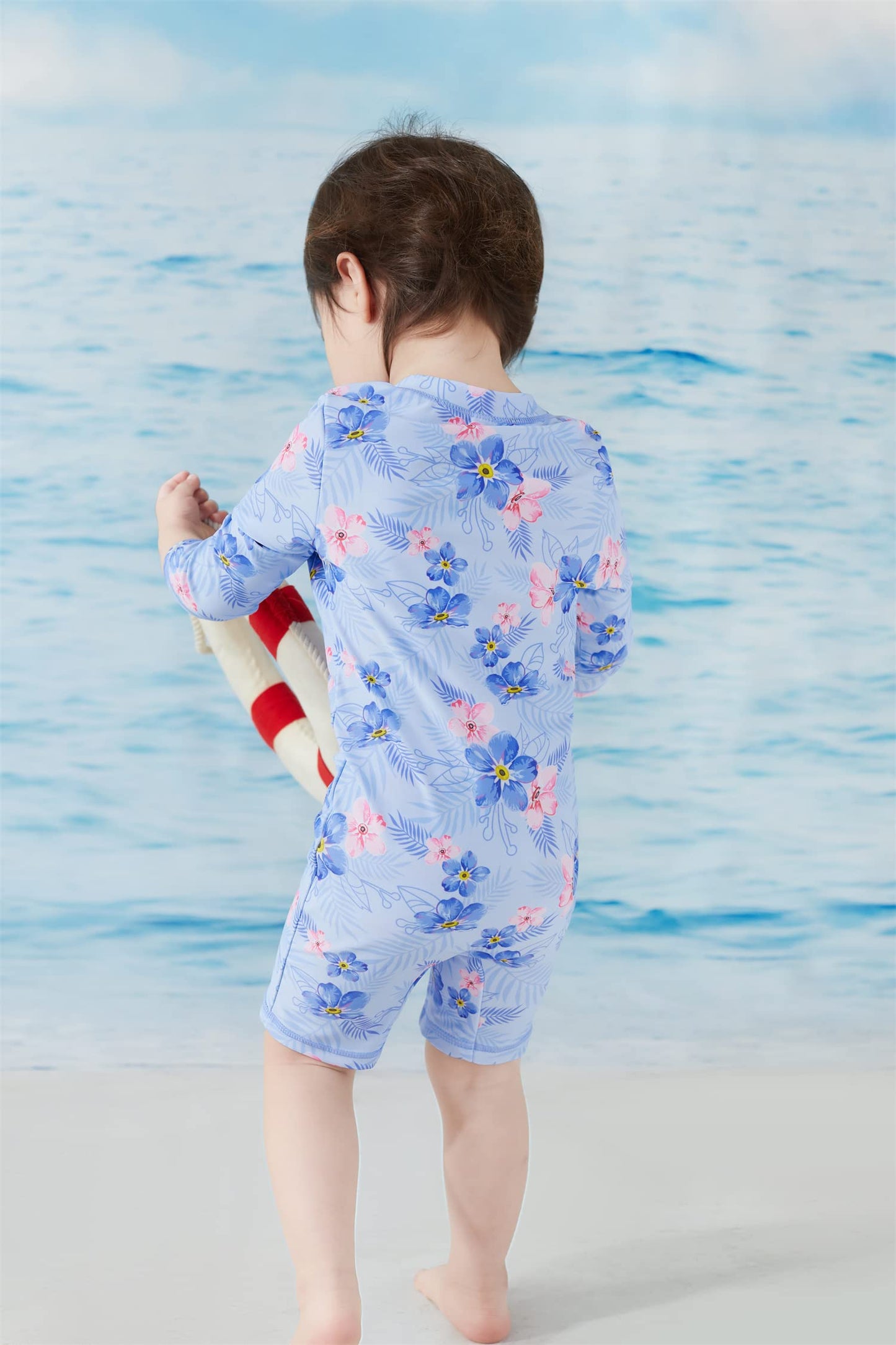 Umelok Baby Girls Swimsuit One Piece Full Zip With Long Sleeve Upf 50+ Sun Protection Sunsuit Purple-Geranium,12M
