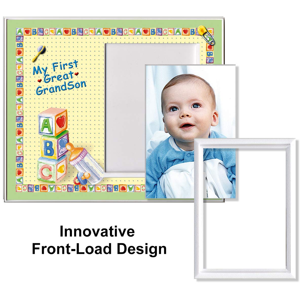 My First Great Grandson Picture Frame | New Great Grandparent Baby Announcement Gift - Sized For Tabletop 8.25 X 7 In | Holds A