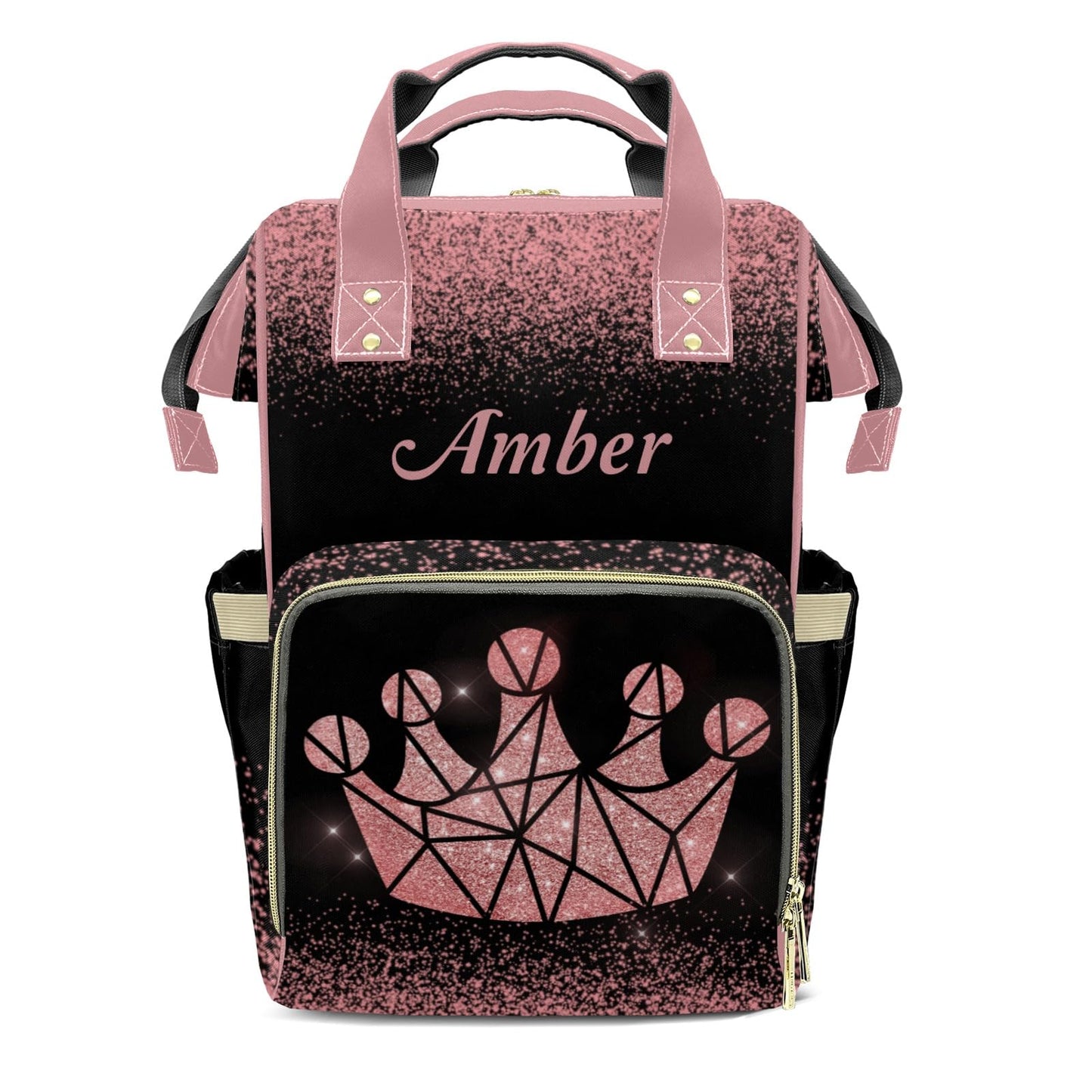 XOZOTY Print Pink Diaper Bags Backpack with Name Personalized Baby Nursing Nappy Travel Tote Bag Gifts for Mom