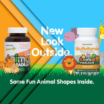 Natures Plus Animal Parade Children'S Chewable Multivitamin - Orange Flavor - 180 Animal-Shaped Tablets - Promotes Health & Well