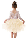 2Bunnies Girl Peony Lace Back A-Line Tiered Tutu Tulle Flower Girl Dress (Ivory 3/4 Sleeve Short, 9-10Yrs)