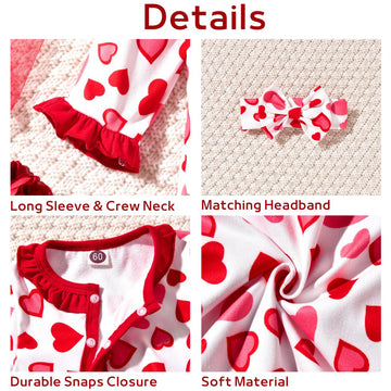 Aalizzwell 0-3 Months Newborn Baby Girls Valentines Day Romper Infant Heart Clothes Coming Home Outfit Clothing