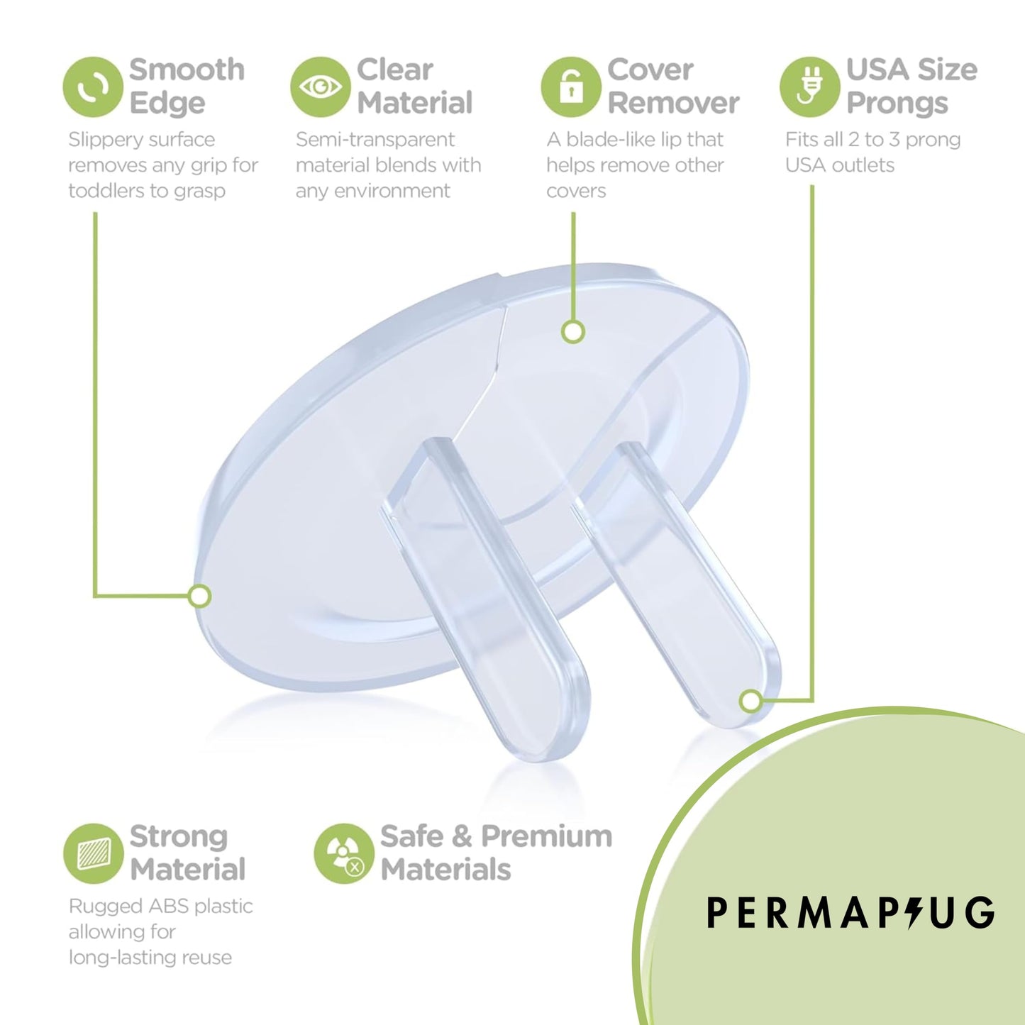 Permaplug Safety Outlet Plug Covers 24-Pack, Clear - Childproof, Tamper-Resistant Plug Protectors And Outlet Covers For Baby Saf