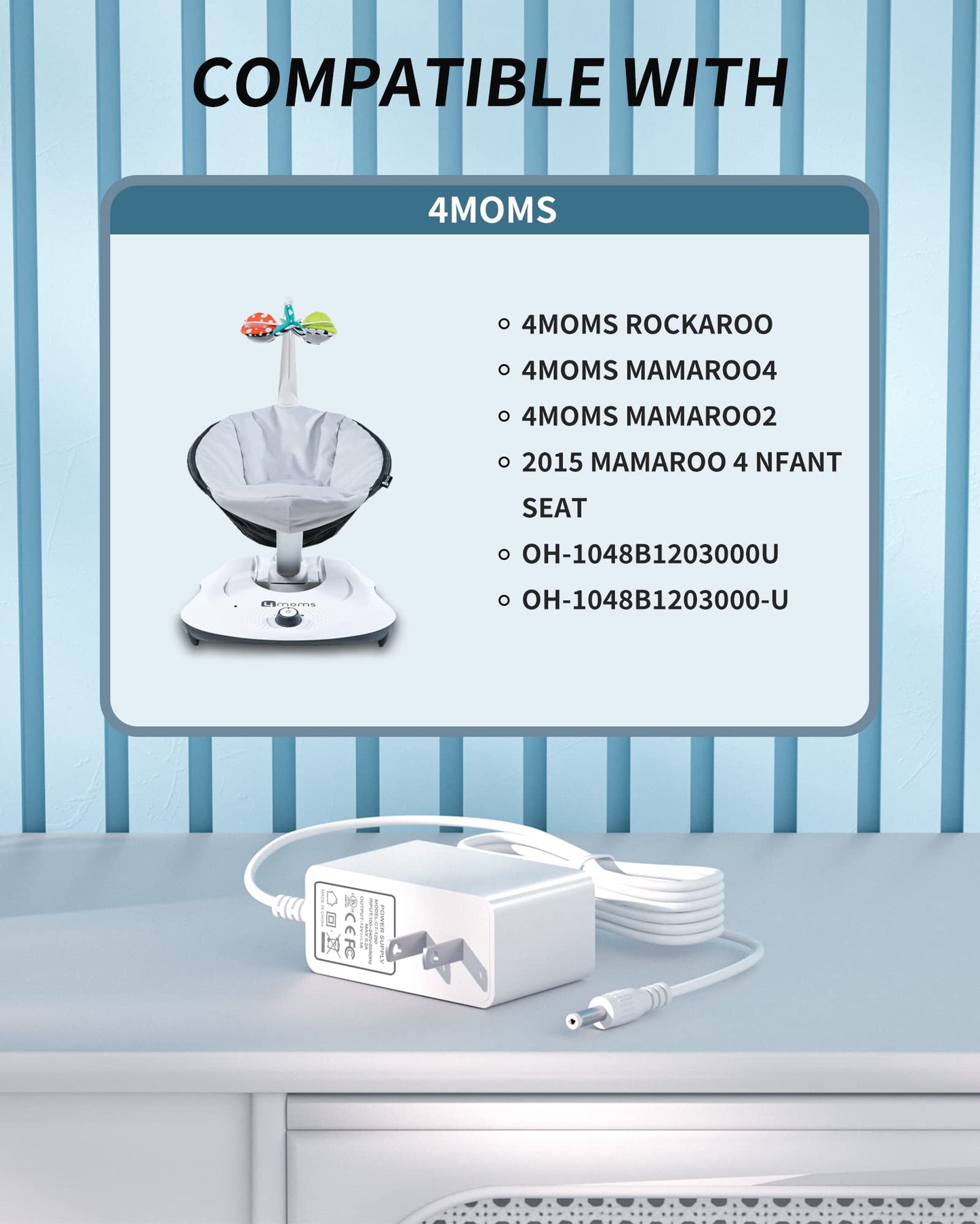 12V 3A For 4Moms Mamaroo Power Cord Compatible With 4Moms Mamaroo 2/4, For 2015 Mamaroo Infant Seat, Rockaroo Baby Swing Charger