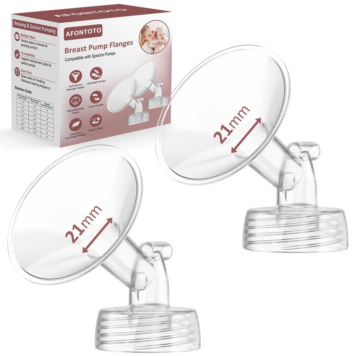 21mm Flanges Compatible with Spectra S2 S1 9 Plus Synergy Gold Breastpump, Not Original Spectra Replacement Pump Parts, Wide Mou