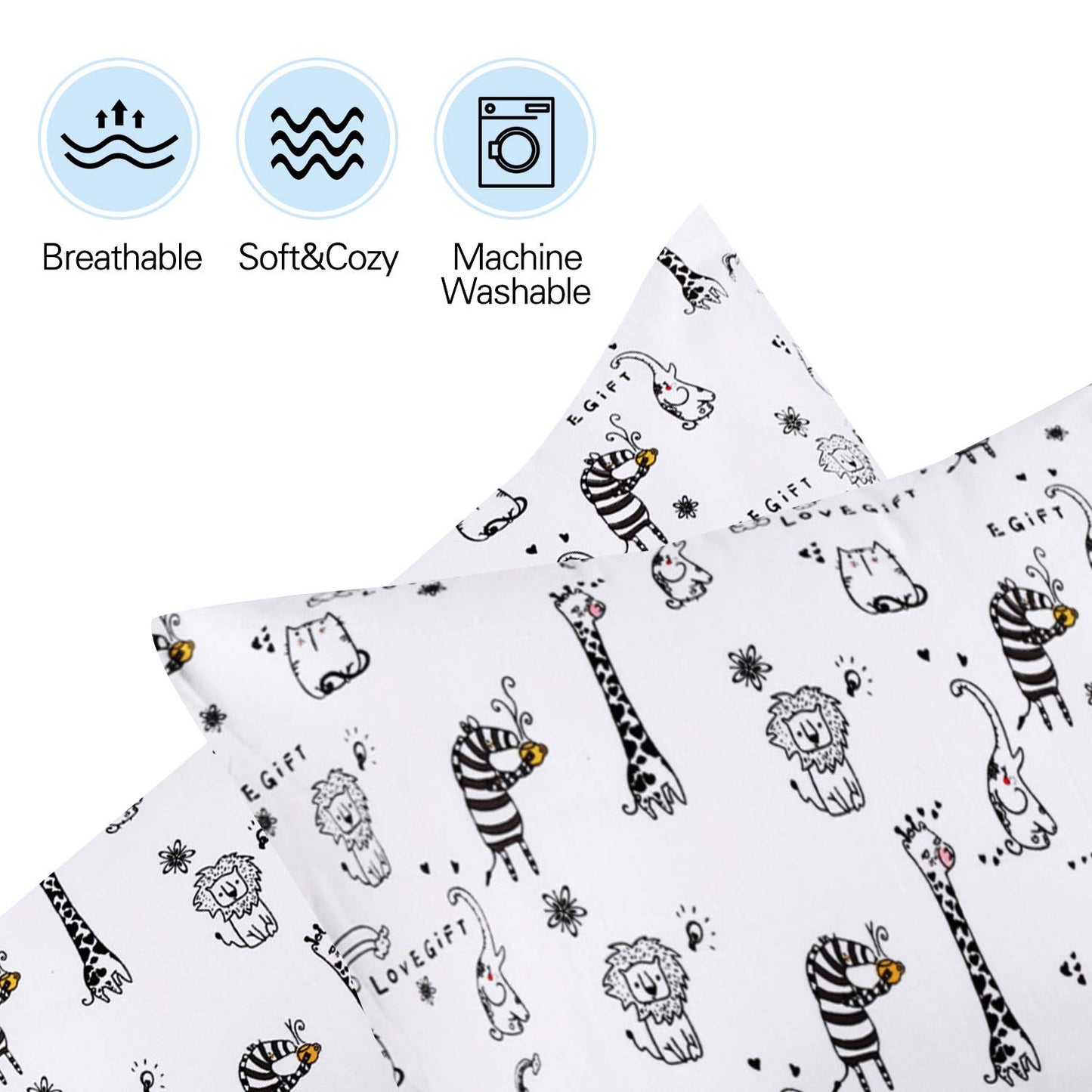 Kid Toddler Pillowcase 2 Pack - Organic Cotton Toddler Travel Pillow Case - Hypoallergenic Envelope Closure Girls Boys Pillow Co