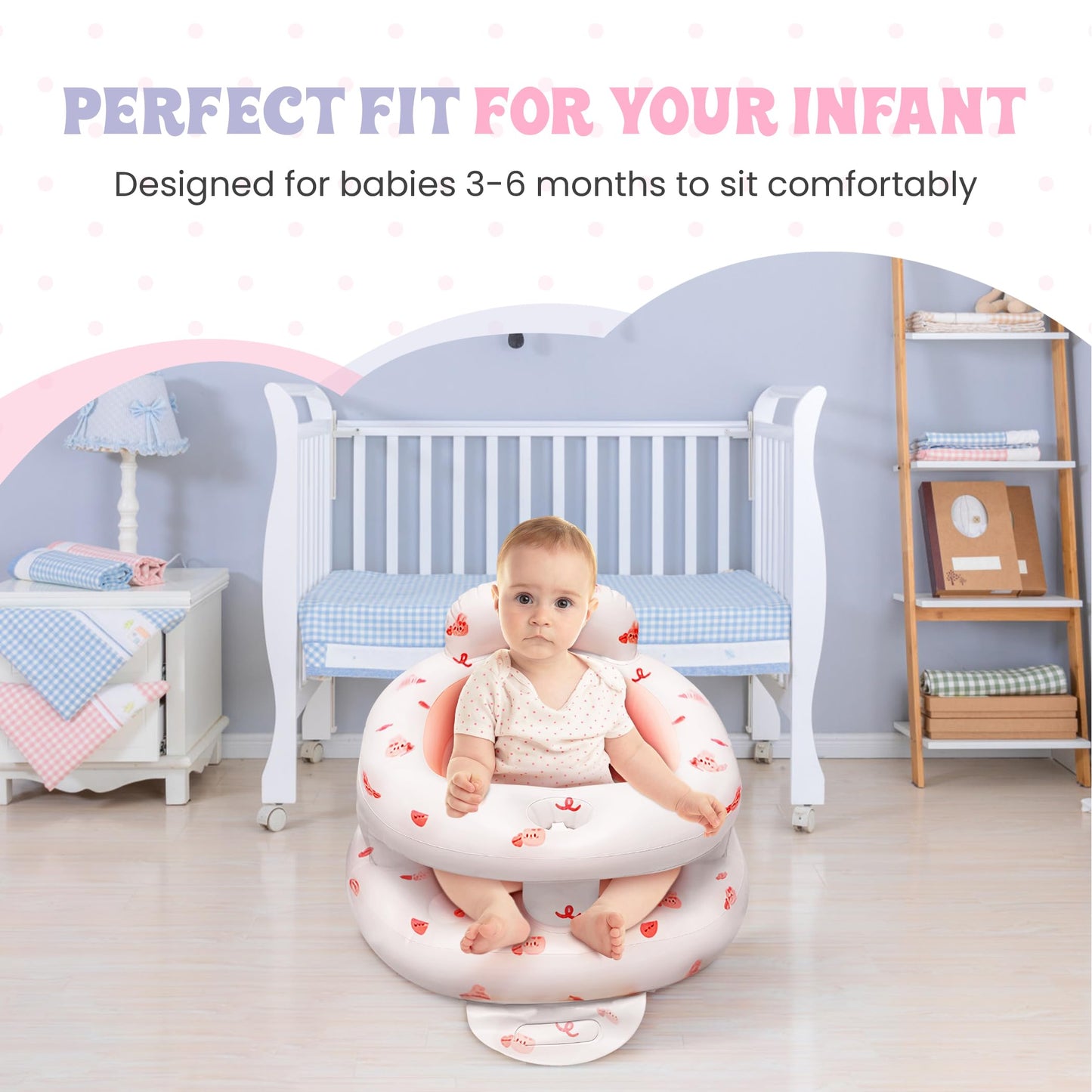 Inflatable Baby Seat For Babies 4-36 Months, Blow Up Floor Chair With Built-In Air Pump For Sitting Support, Perfect For Winter