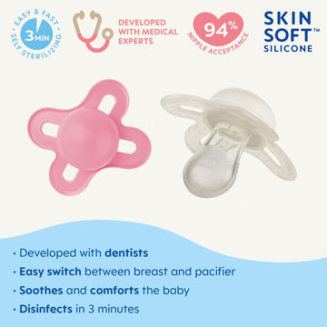 Mam Original Start Matte Newborn Baby Pacifier, Best Pacifier For Breastfed Babies, Sterilizer Case, Girl, 0-3 Months (Pack Of 2