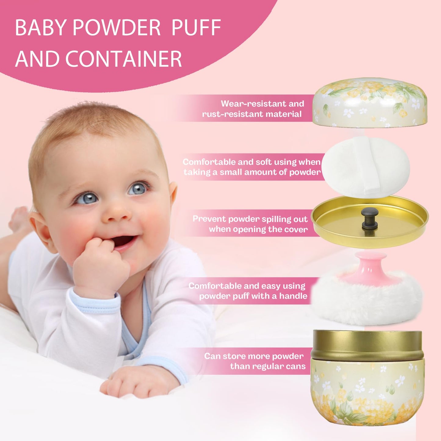 Shimido Body Powder Puff And Container, 3.15' Portable Empty Body Powder Container For Baby Women'S Loose Dusting Powder, Powde