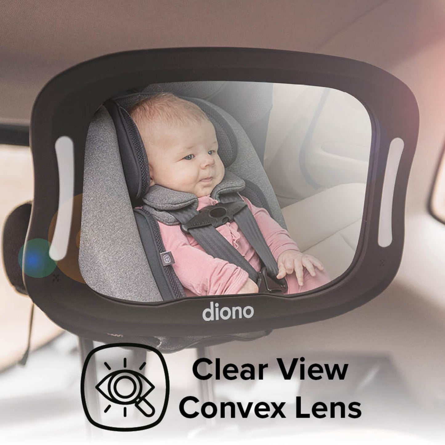 Diono Easy View Xxl Baby Car Mirror With Extra Wide View, Safety Car Seat Mirror For Rear Facing Infant With 360 Rotation, Led N