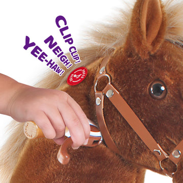 PonyCycle Official Ride-On Horse No Battery No Electricity Mechanical Pony Brown with White Hoof Giddy up Pony Plush Walking Ani