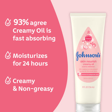 Johnson'S Skin Nourish Creamy Baby Oil For Dry Skin With Coconut & Honeysuckle Scent, Rich & Creamy Baby Body Oil Moisturizes Fo