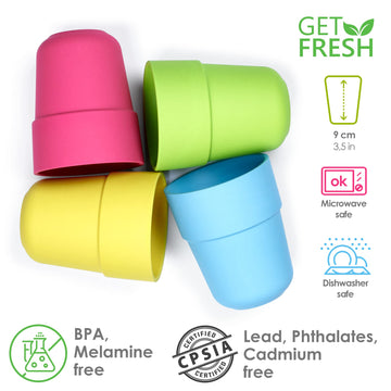 Get Fresh Pla Kids Cups Set - 4-Pack Melamine-Free Dinner Cups For Kids And Toddlers - Microwave Safe Stackable Bpa-Free Pla Chi