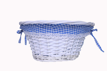 Krzil Easter Basket Gift Basket Oval Willow Round Wicker Storage Basket With One Drop Down Handle Fabric Cotton Linen For Office